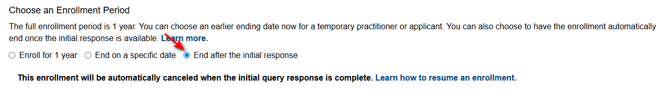 This is a screen show of the query form for the enrollment period.