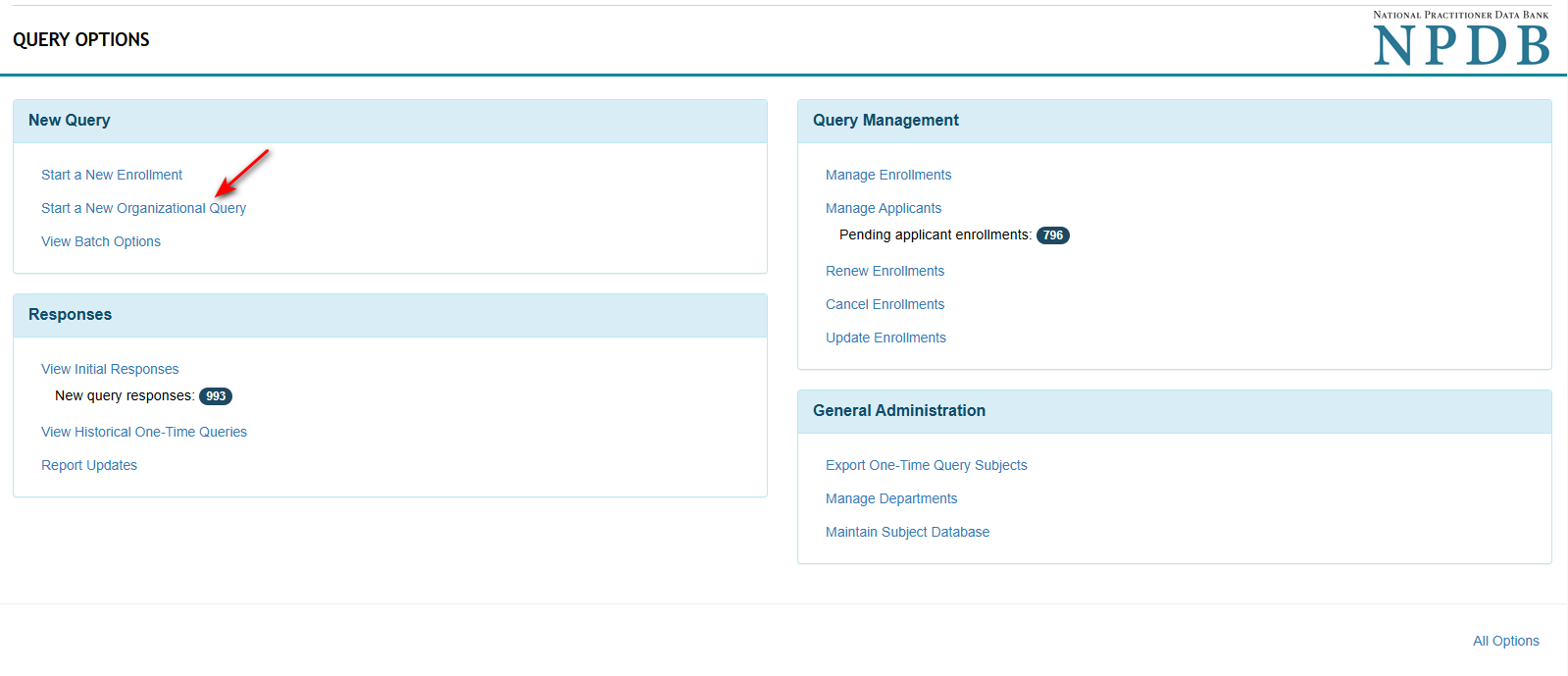 Query Options Page