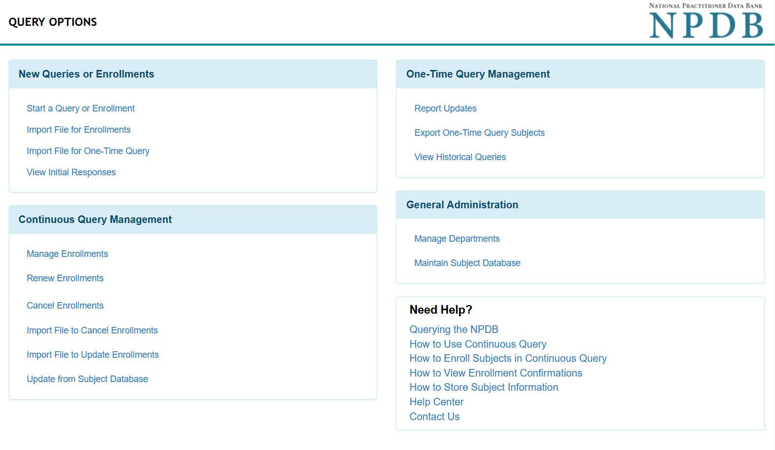 Screenshot of the Query Options Page